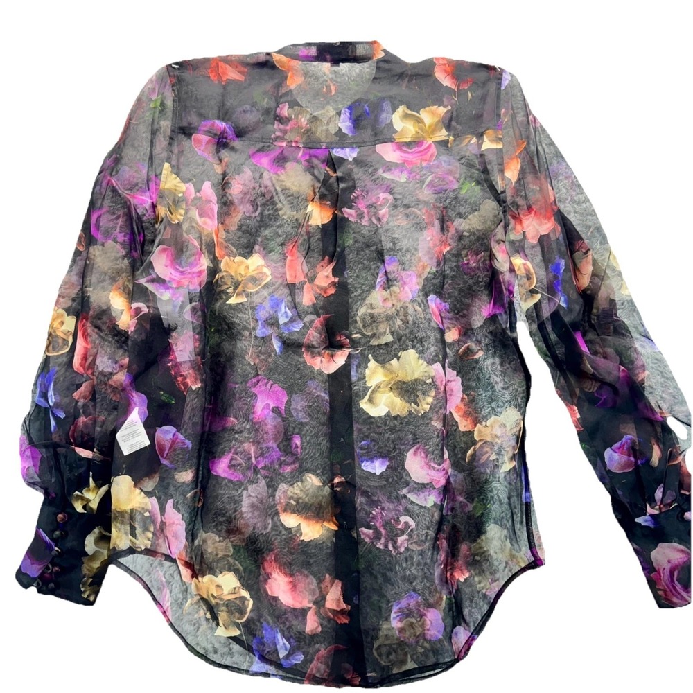 Equipment Femme Boleyn Sheer Silk Blouse Women's Large Trueblackmulti Floral